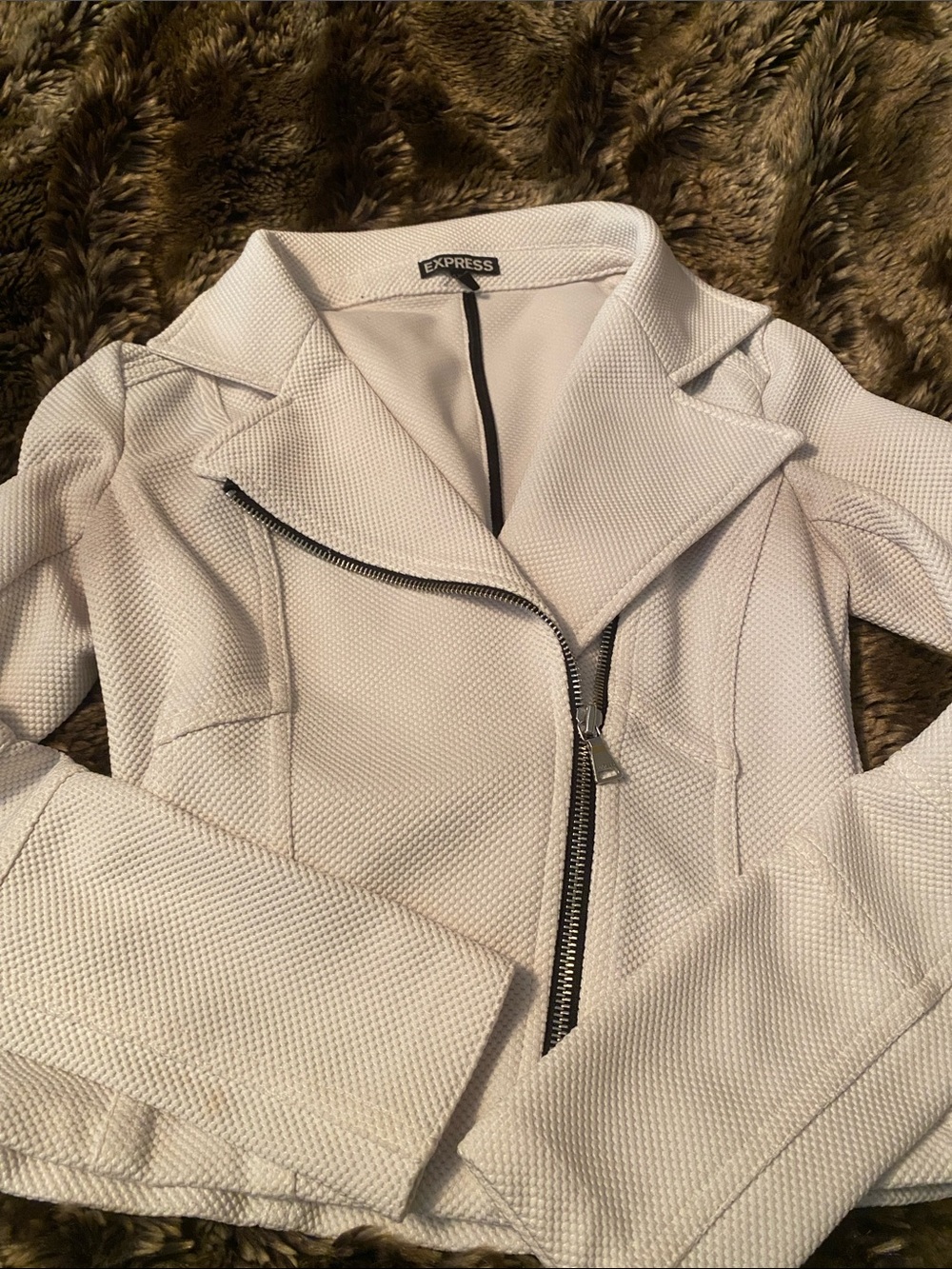 Express Off-White Textured Asymmetrical Zip Blazer